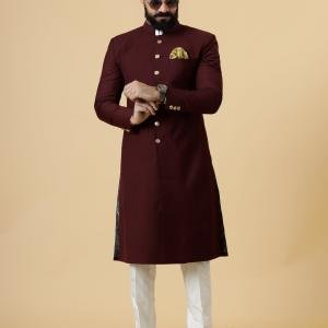 Classic Wine Achkan for Men | Elegant Ethnic Wear | Jaipurio